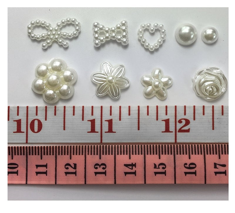 ALL in ONE Assorted Cream Hearts, Stars, Flowers, Bows, Pearls Flat Back Cabochon (Pearl-50 Gram) - Image 2